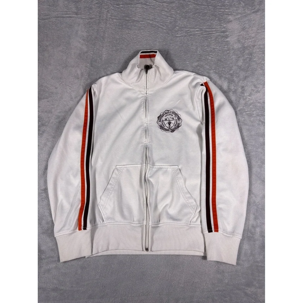 Y2K American Eagle Track Jacket Mens S White Full Zip Striped Embroidered